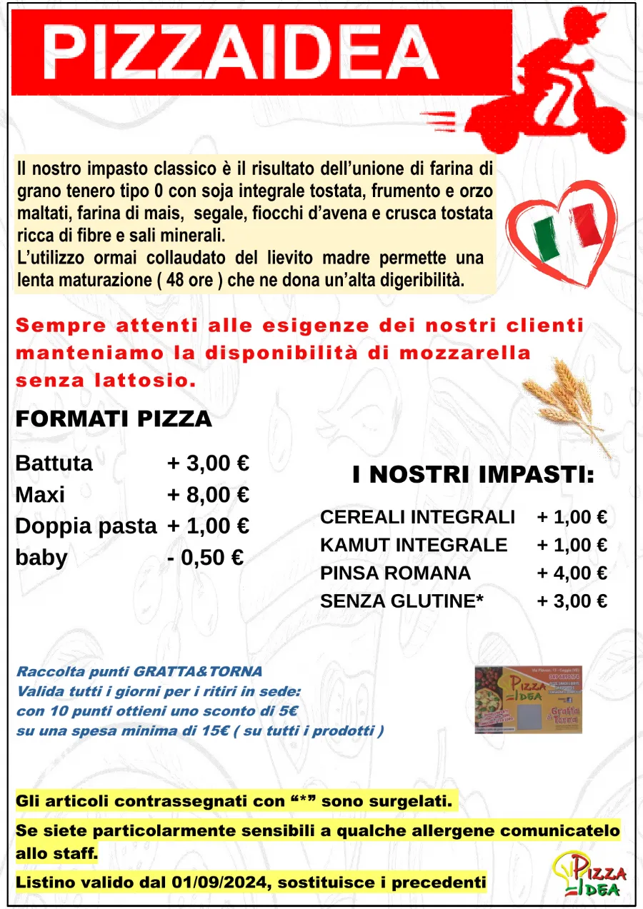 Listino online : Menu Nuovo listino Pizzaidea Ceggia